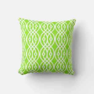 Kimono print, lime green and white cushion