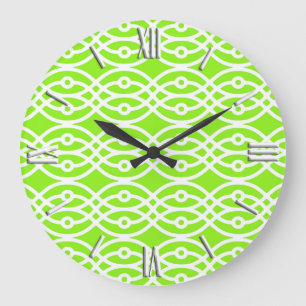 Kimono print, lime green and white large clock
