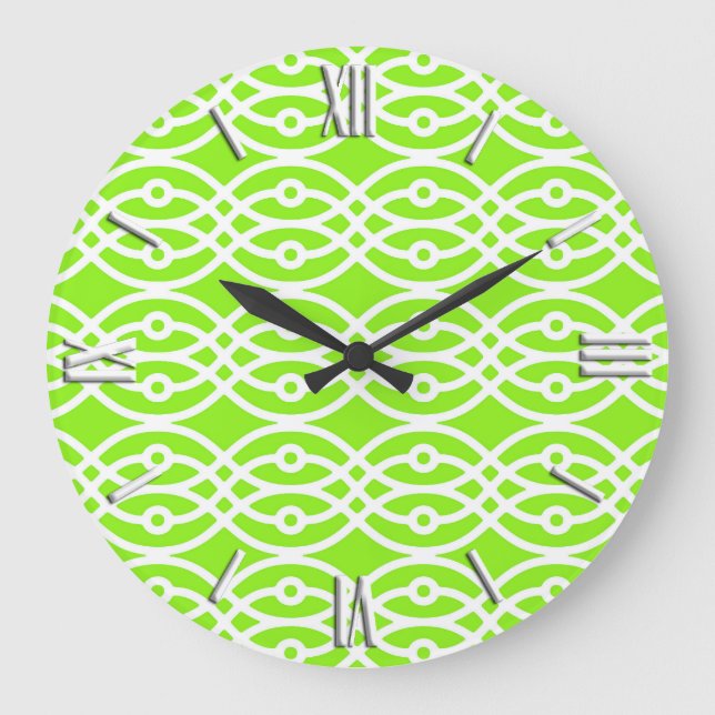 Kimono print, lime green and white large clock (Front)