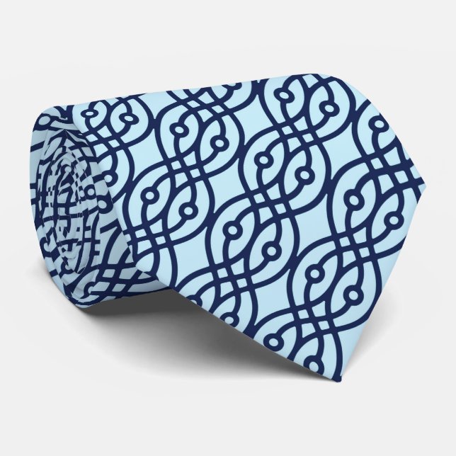 Kimono print, navy and light blue tie (Rolled)