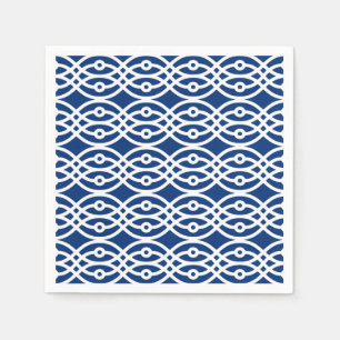 Kimono print, navy blue and white napkin