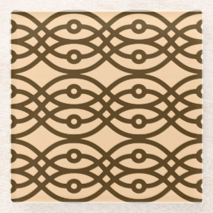 Kimono print, peach and chocolate glass coaster