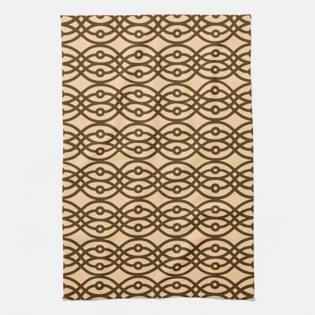 Kimono print, peach and chocolate tea towel (Vertical)