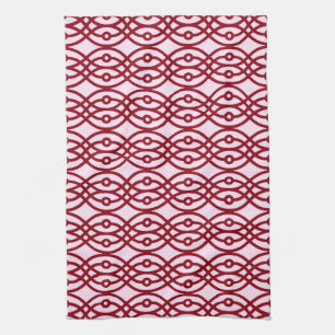 Kimono print, pink and burgundy tea towel