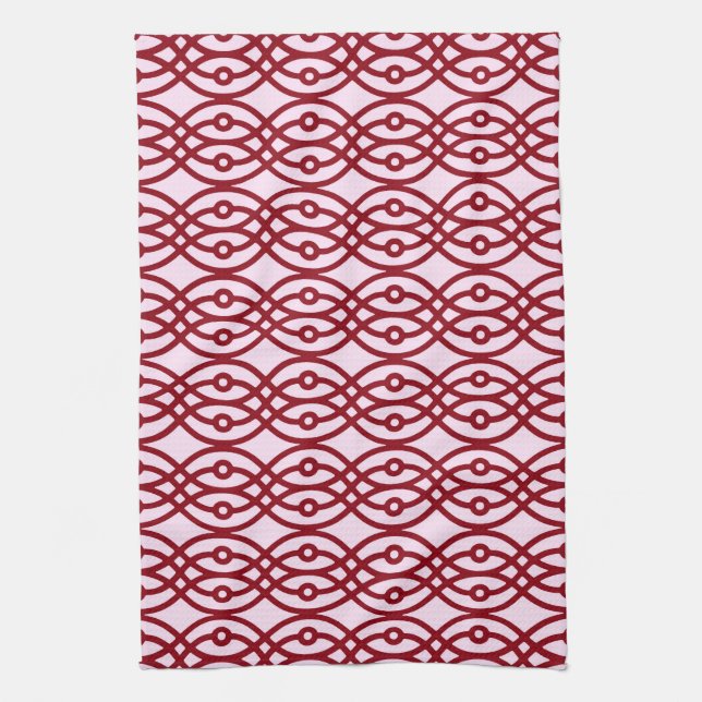 Kimono print, pink and burgundy tea towel (Vertical)