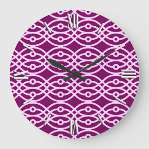 Kimono print, plum and pink large clock