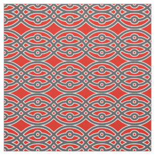 Kimono print, red, grey and white fabric