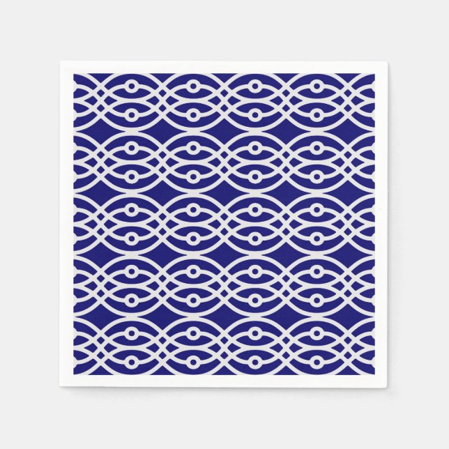 Kimono print, silver grey and navy blue napkin (Front)