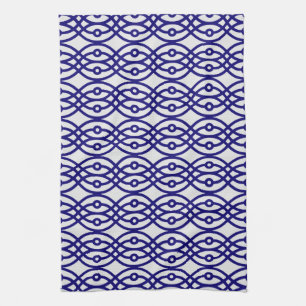 Kimono print, silver grey and navy blue tea towel