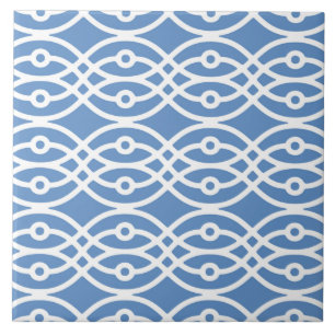 Kimono print, sky blue and white tile