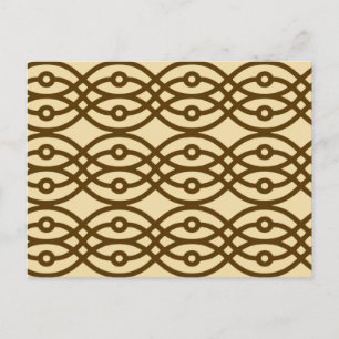 Kimono print, tan and chocolate brown postcard