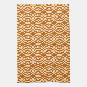 Kimono print, terracotta and peach tea towel
