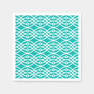 Kimono print, turquoise and white napkin