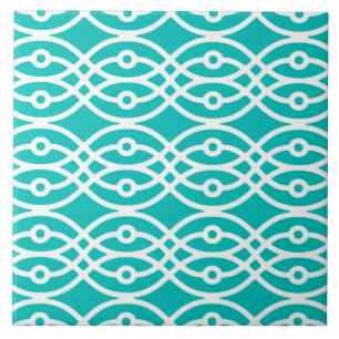 Kimono print, turquoise and white tile