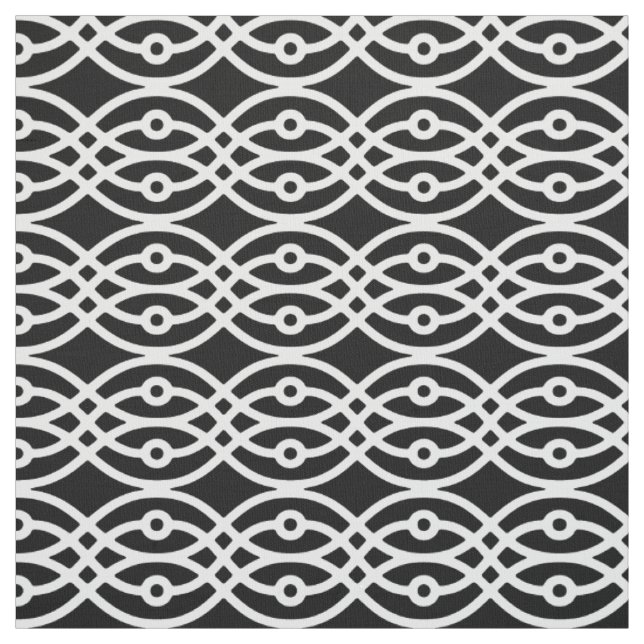 Kimono print, white on black fabric (Swatch)