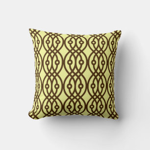 Kimono print, yellow and brown cushion