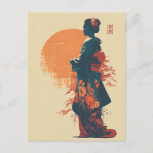 Kimono woman vintage postcard