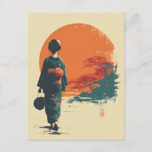 Kimono woman vintage postcard