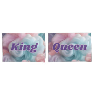 Kin and Queen Text On Cotton Candy Abstract Pillowcase