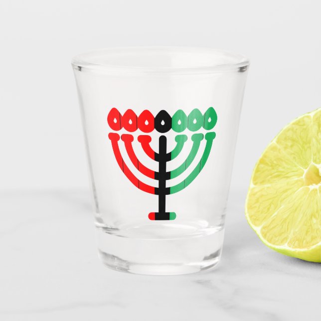 Kinara Candleholder RBG Striped Happy Kwanzaa Shot Glass (Front)