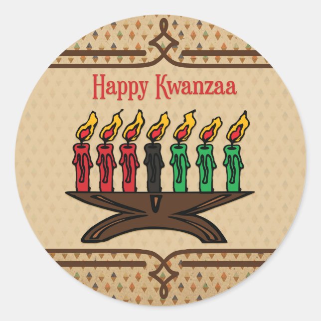 Kinara, Happy Kwanzaa Classic Round Sticker (Front)