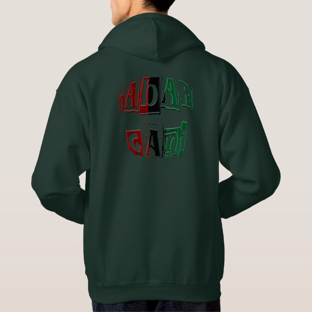 Kinara Striped Colours Text Habari Gani Kwanzaa Hoodie (Back)