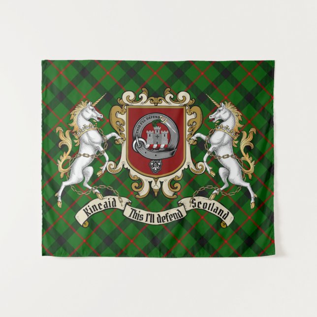 Kincaid Clan Badge & Unicorns w/Tartan  Tapestry (Front (Horizontal))