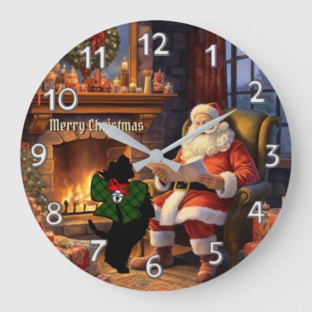 Kincaid Scottie Dog & Santa Personalised Xmas Large Clock (Front)