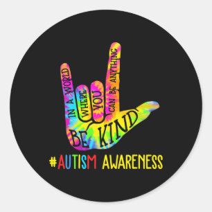 Kind Asl Love Sign Language Hand Autism Awareness Classic Round Sticker