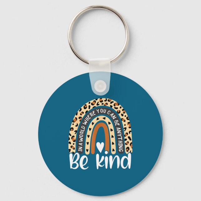 Kind Boho Leopard Rainbow Kindness Design Key Ring (Front)