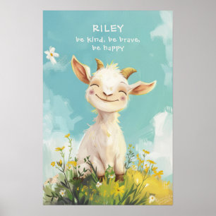 Kind Brave Happy Goat Personalised Nursery Kids Poster