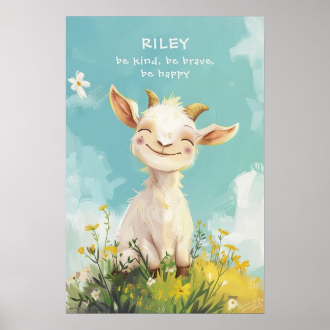 Kind Brave Happy Goat Personalised Nursery Kids Poster (Front)