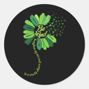 Kind Green Ribbon Sunflower Mental Health Awarenes Classic Round Sticker