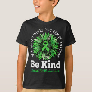 Kind Green Ribbon Sunflower Mental Health Awarenes T-Shirt