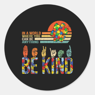 Kind Hand Sign Language Asl Puzzle Autism Awarenes Classic Round Sticker