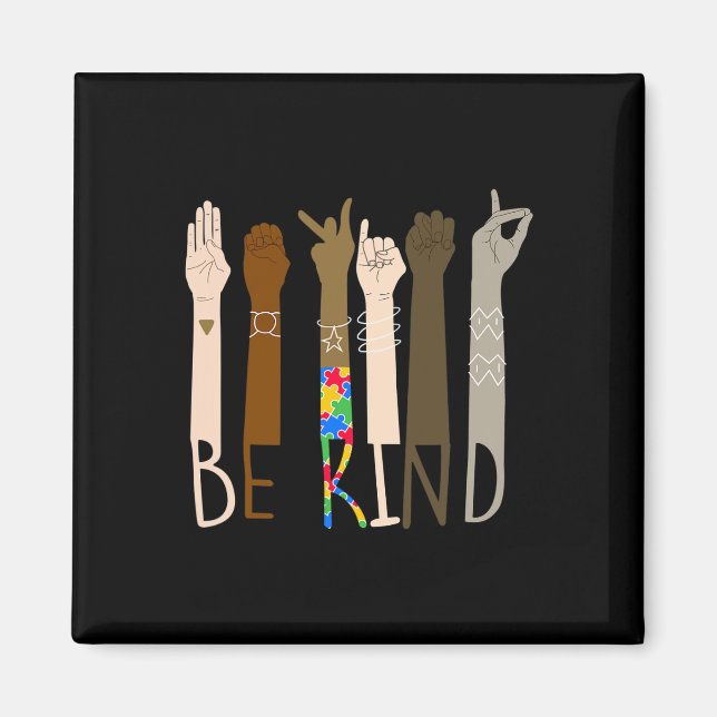 Kind Hand Sign Language Asl Puzzle Autism Awarenes Magnet (Front)