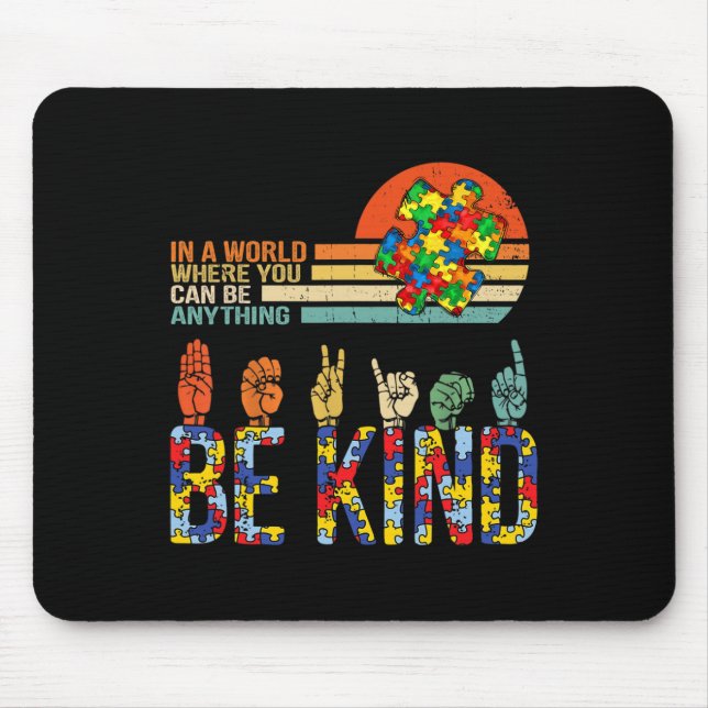 Kind Hand Sign Language Asl Puzzle Autism Awarenes Mouse Mat (Front)