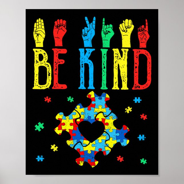 Kind Hand Sign Language Puzzle Autism Awareness As (Front)