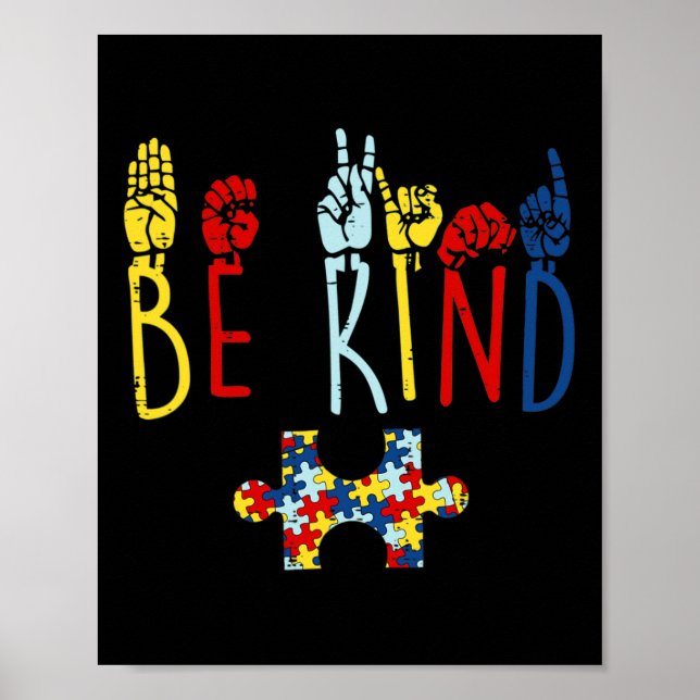 Kind Hand Sign Language Puzzle Autism Awareness As (Front)