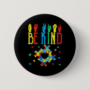 Kind Hand Sign Language Puzzle Autism Awareness As 6 Cm Round Badge