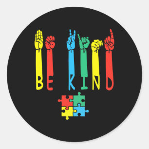 Kind Hand Sign Language Puzzle Autism Awareness As Classic Round Sticker