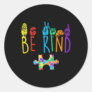 Kind Hand Sign Language Puzzle Autism Awareness As Classic Round Sticker