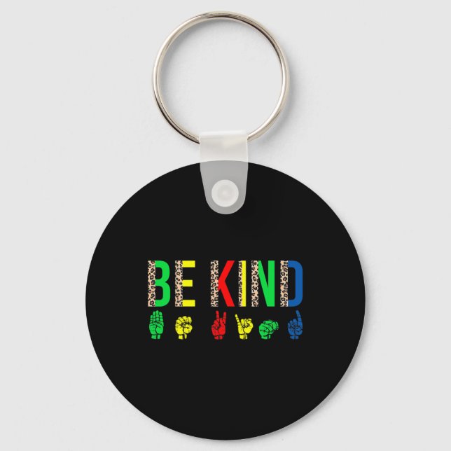 Kind Hand Sign Language Puzzle Autism Awareness As Key Ring (Front)
