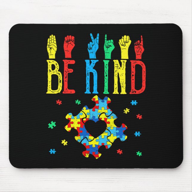 Kind Hand Sign Language Puzzle Autism Awareness As Mouse Mat (Front)