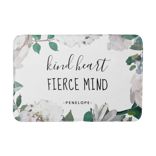 Kind Heart Fierce Mind Watercolor Bath Mat (Front)