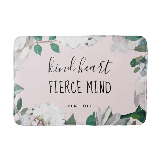 Kind Heart Fierce Mind Watercolor Bath Mat (Front)