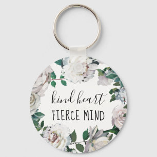 Kind Heart Fierce Mind Watercolor Floral Keychain