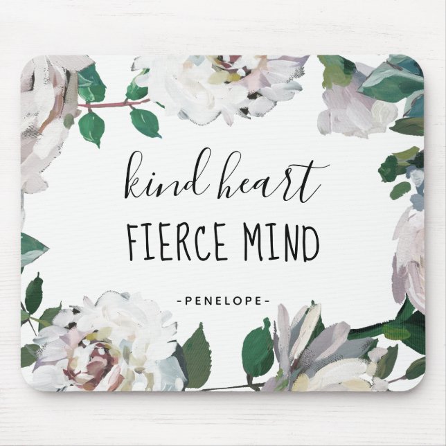 Kind Heart Fierce Mind Watercolor Floral Mousepad (Front)