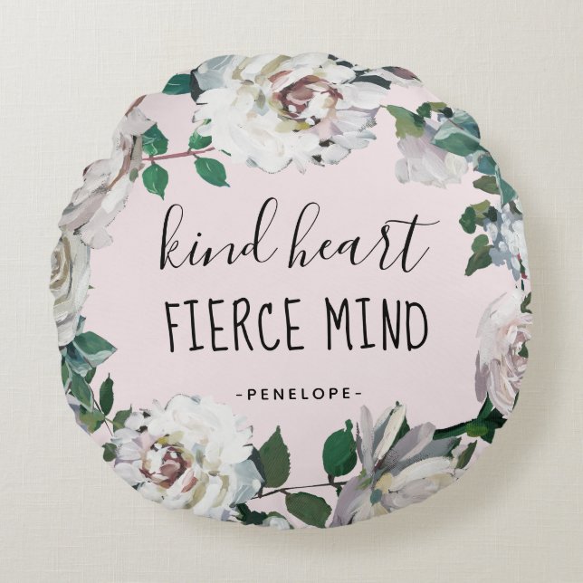 Kind Heart Fierce Mind Watercolor Floral Pillow (Front)
