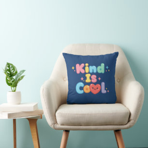 Kind is Cool Pastel Retro Bubble Typography Throw Cushion